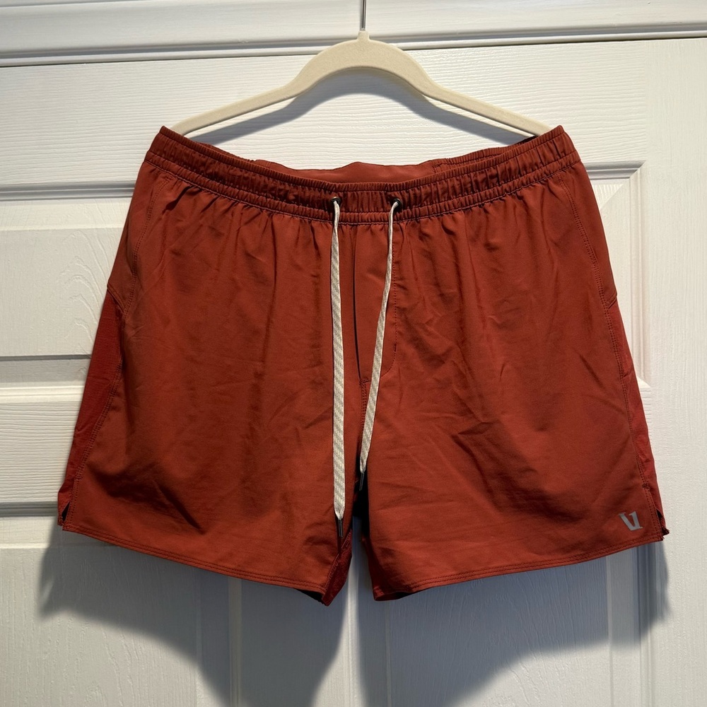 Vuori Men's Athletic Shorts in Rust Red